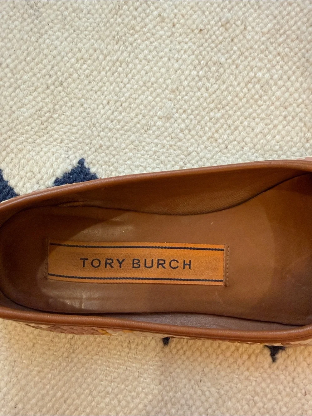 Tory Burch Woven Leather Ballet Flats in Brown, Cream, Yellow, & Pink